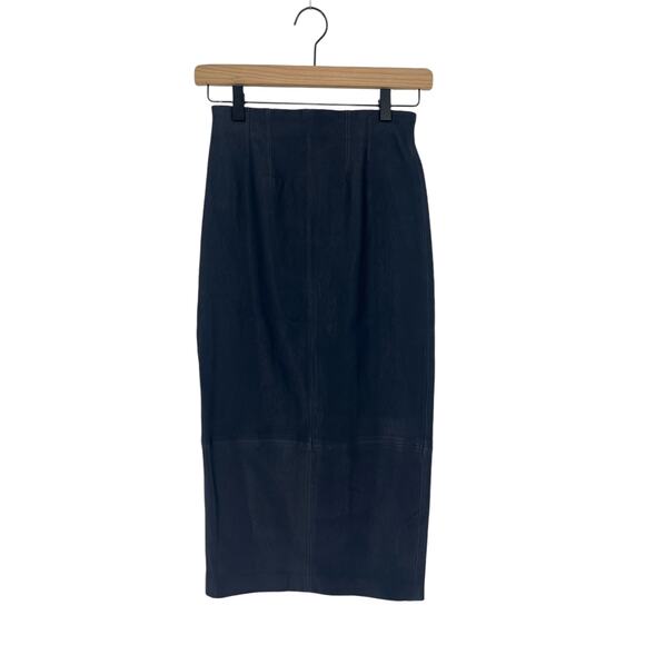 Veronica Beard Kaliyah Navy Leather Pencil Skirt - Picture 3 of 14